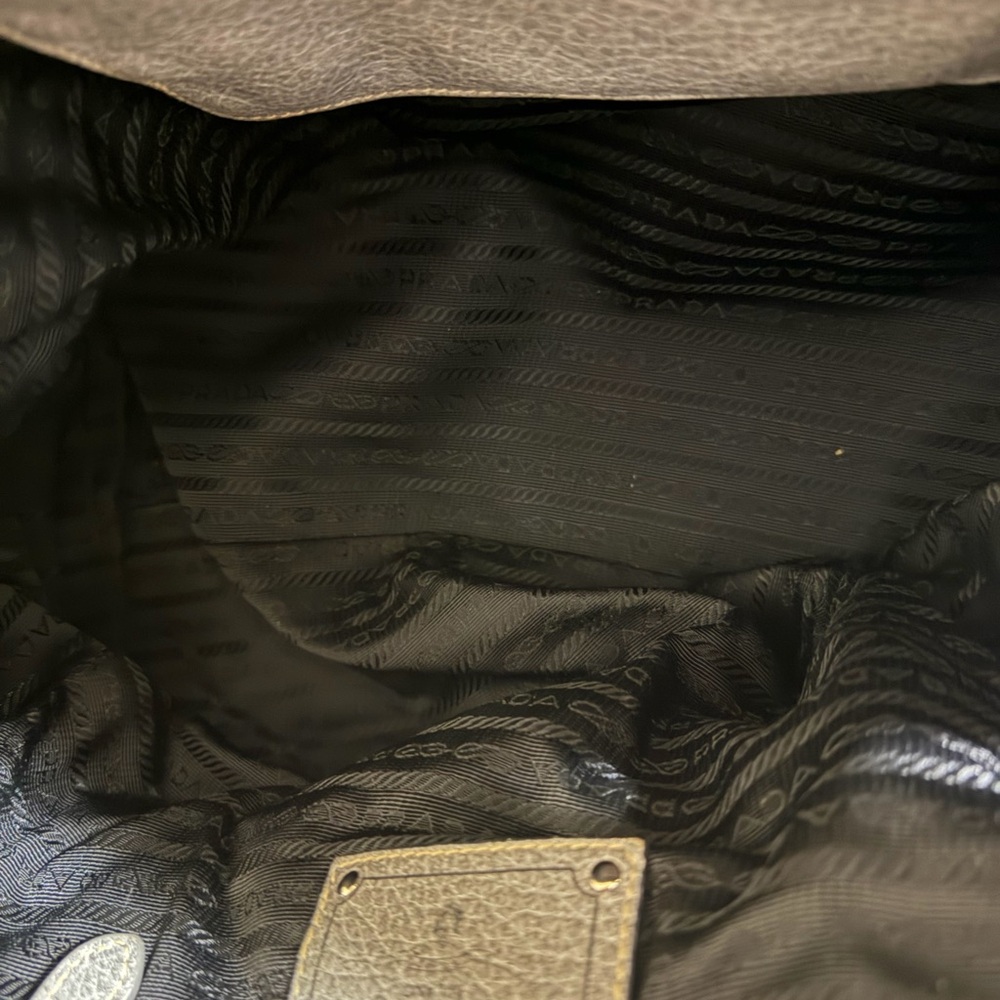 Prada Pebbled Leather Satchel in Light Silver with Gold Accents - Picture 4 of 16